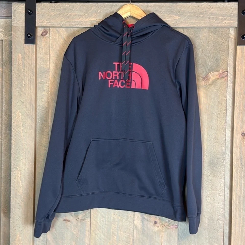 The North Face dark gray and red hoodie sweatshirt Size Large